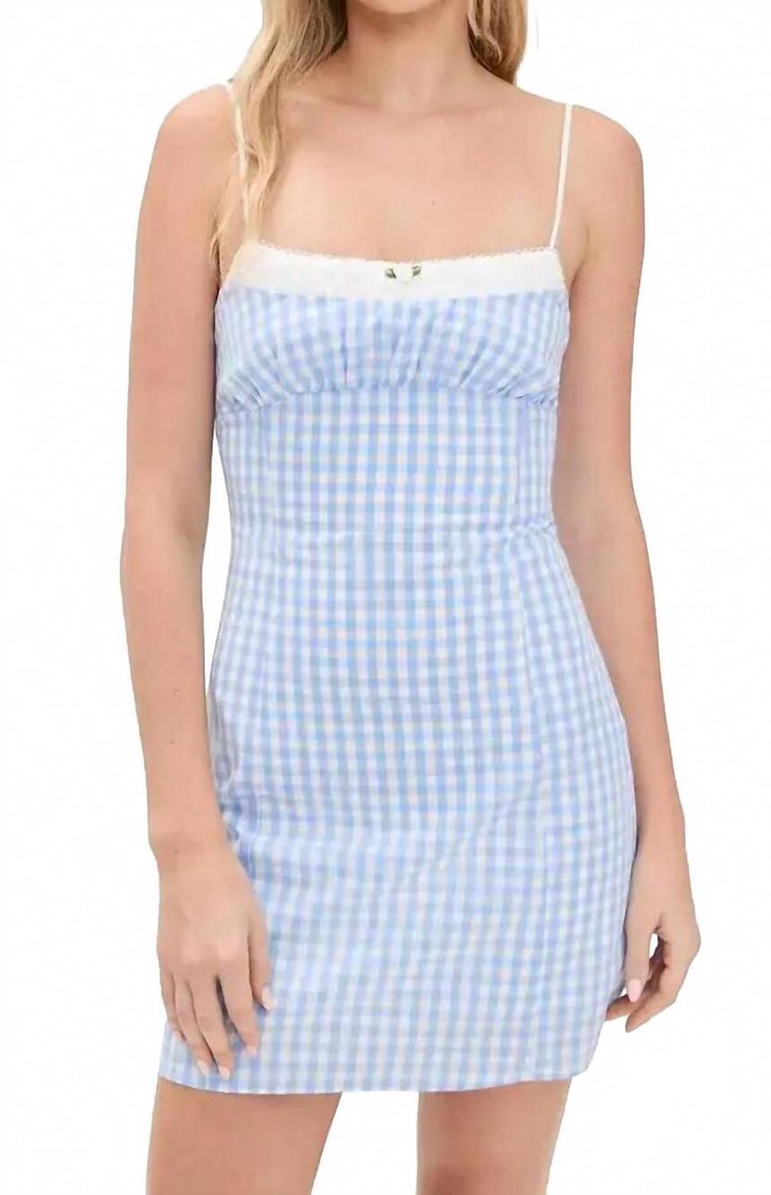 NEW NIA serrano gingham check mini dress in blue